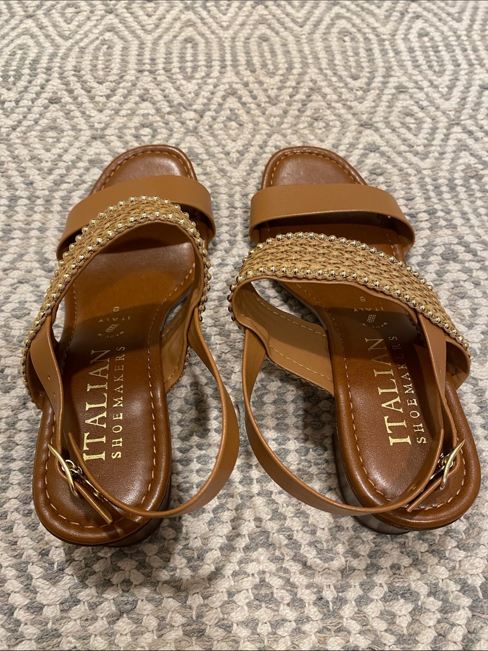 Italian Shoemakers 8 Brown Braided Faux Leather Heeled Sandals - Picture 3 of 6